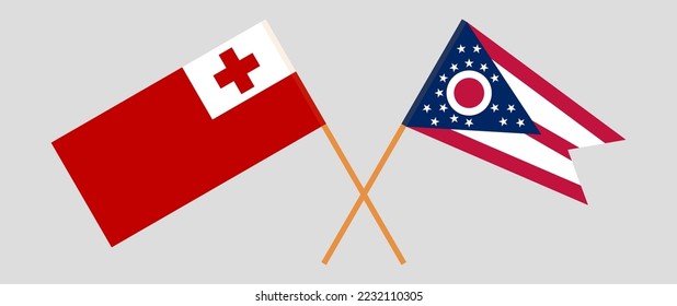 Crossed flags of Tonga and the State of Ohio. Official colors. Correct proportion. Vector illustration
