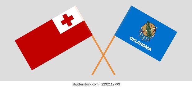 Crossed flags of Tonga and The State of Oklahoma. Official colors. Correct proportion. Vector illustration
