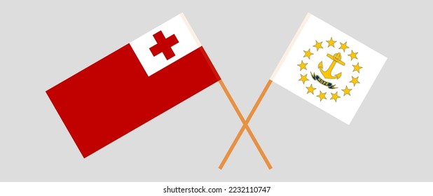 Crossed flags of Tonga and the State of Rhode Island. Official colors. Correct proportion. Vector illustration

