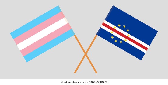 Crossed flags of transgender pride and Cape Verde. Official colors. Correct proportion