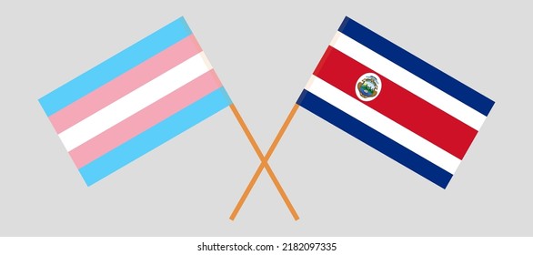 Crossed flags of Transgender Pride and Costa Rica. Official colors. Correct proportion. Vector illustration
