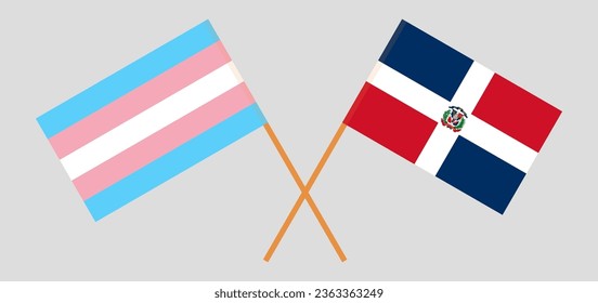 Crossed flags of Transgender Pride and Dominican Republic. Official colors. Correct proportion. Vector illustration
