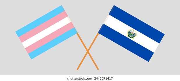 Crossed flags of Transgender Pride and El Salvador. Official colors. Correct proportion. Vector illustration
