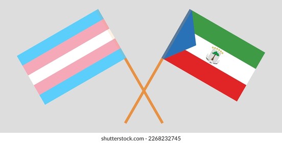 Crossed flags of Transgender Pride and Equatorial Guinea. Official colors. Correct proportion