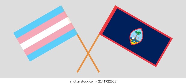 Crossed flags of Transgender Pride and Guam. Official colors. Correct proportion. Vector illustration
