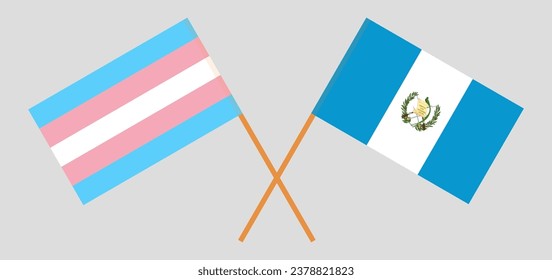 Crossed flags of Transgender Pride and Guatemala. Official colors. Correct proportion. Vector illustration
