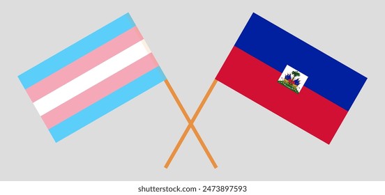 Crossed flags of Transgender Pride and Haiti. Official colors. Correct proportion. Vector illustration
