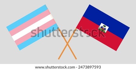Crossed flags of Transgender Pride and Haiti. Official colors. Correct proportion. Vector illustration
