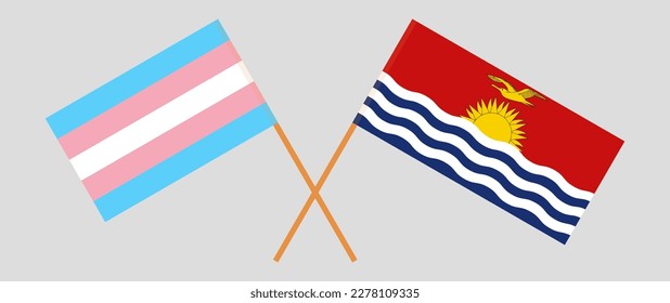 Crossed flags of Transgender Pride and Kiribati. Official colors. Correct proportion. Vector illustration