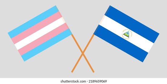 Crossed flags of Transgender Pride and Nicaragua. Official colors. Correct proportion. Vector illustration
