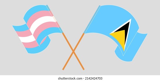 Crossed flags of Transgender Pride and Saint Lucia. Official colors. Correct proportion. Vector illustration
