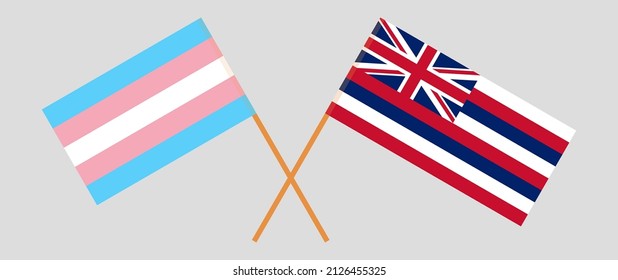 Crossed flags of Transgender Pride and The State Of Hawaii. Official colors. Correct proportion. Vector illustration
