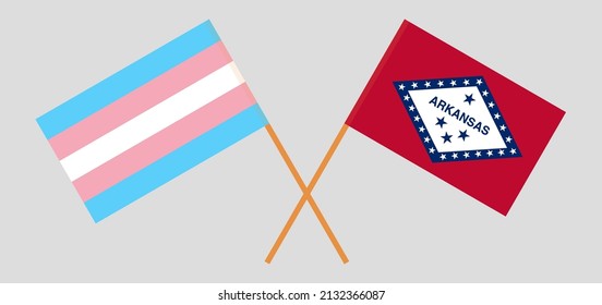 Crossed flags of Transgender Pride and The State of Arkansas. Official colors. Correct proportion. Vector illustration
