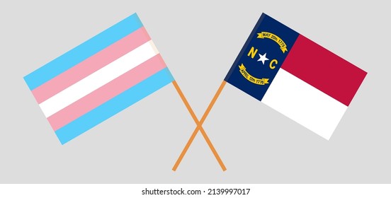 Crossed flags of Transgender Pride and The State of North Carolina. Official colors. Correct proportion. Vector illustration
