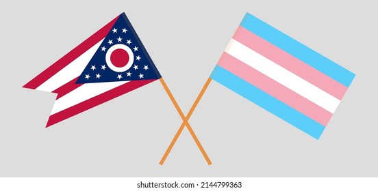 Crossed flags of Transgender Pride and the State of Ohio. Official colors. Correct proportion. Vector illustration
