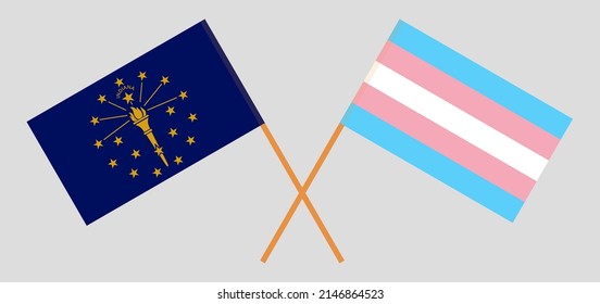 Crossed flags of Transgender Pride and the State of Indiana. Official colors. Correct proportion. Vector illustration
