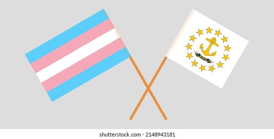 Crossed flags of Transgender Pride and the State of Rhode Island. Official colors. Correct proportion. Vector illustration
