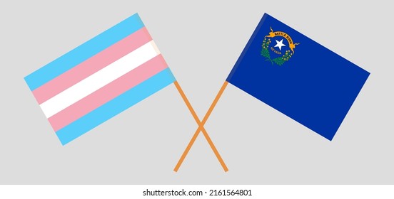 Crossed flags of Transgender Pride and The State of Nevada. Official colors. Correct proportion