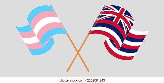 Crossed flags of Transgender Pride and The State Of Hawaii. Official colors. Correct proportion. Vector illustration
