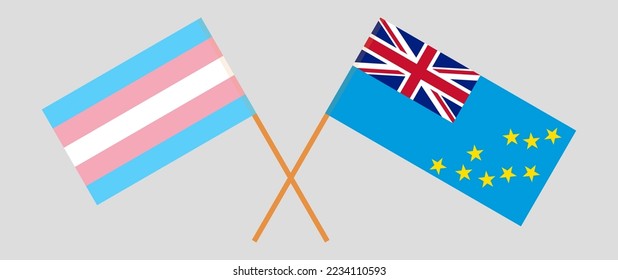 Crossed flags of Transgender Pride and Tuvalu. Official colors. Correct proportion. Vector illustration
