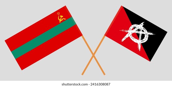 Crossed flags of Transnistria and anarchy. Official colors. Correct proportion. Vector illustration
