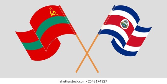 Crossed flags of Transnistria and Costa Rica. Official colors. Correct proportion. Vector illustration.
