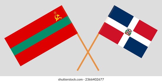 Crossed flags of Transnistria and Dominican Republic. Official colors. Correct proportion. Vector illustration
