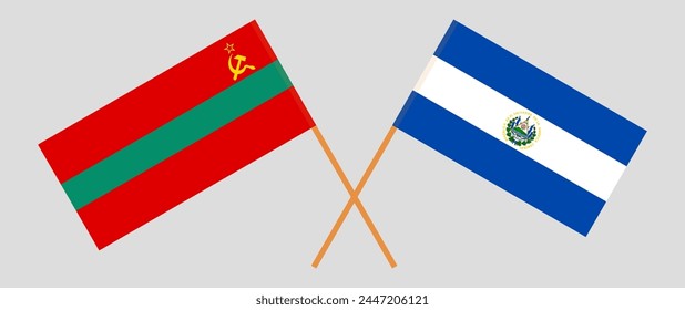 Crossed flags of Transnistria and El Salvador. Official colors. Correct proportion. Vector illustration
