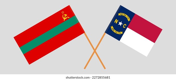 Crossed flags of Transnistria and The State of North Carolina. Official colors. Correct proportion. Vector illustration