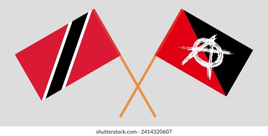 Crossed flags of Trinidad and Tobago and anarchy. Official colors. Correct proportion. Vector illustration
