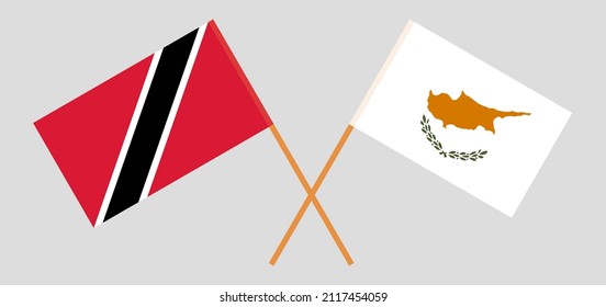 Crossed flags of Trinidad and Tobago and Cyprus. Official colors. Correct proportion. Vector illustration
