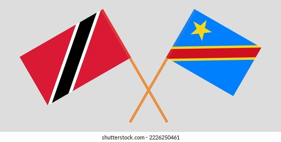 Crossed flags of Trinidad and Tobago and Democratic Republic of the Congo. Official colors. Correct proportion. Vector illustration
