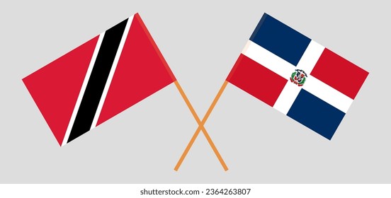 Crossed flags of Trinidad and Tobago and Dominican Republic. Official colors. Correct proportion. Vector illustration
