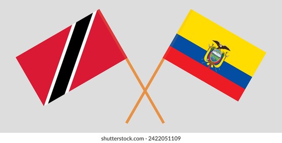 Crossed flags of Trinidad and Tobago and Ecuador. Official colors. Correct proportion. Vector illustration
