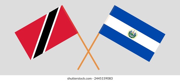 Crossed flags of Trinidad and Tobago and El Salvador. Official colors. Correct proportion. Vector illustration
