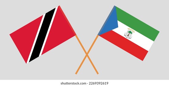 Crossed flags of Trinidad and Tobago and Equatorial Guinea. Official colors. Correct proportion. Vector illustration
