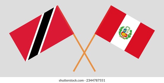 Crossed flags of Trinidad and Tobago and Peru. Official colors. Correct proportion. Vector illustration
