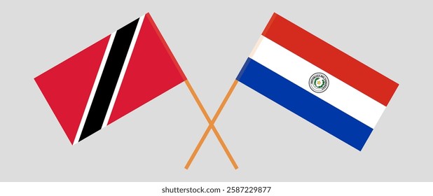 Crossed flags of Trinidad and Tobago and Republic of Paraguay. Official colors. Correct proportion. Vector illustration.
