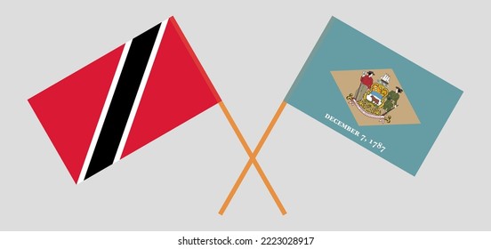 Crossed flags of Trinidad and Tobago and The State of Delaware. Official colors. Correct proportion. Vector illustration
