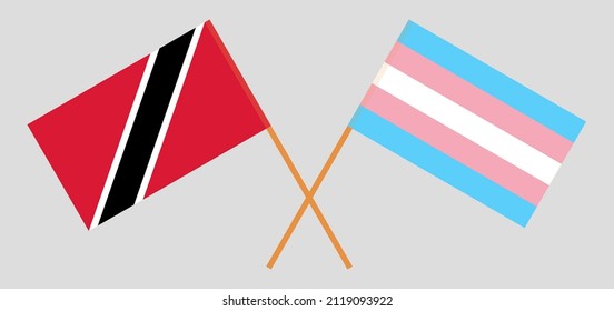 Crossed flags of Trinidad and Tobago and Transgender Pride. Official colors. Correct proportion. Vector illustration
