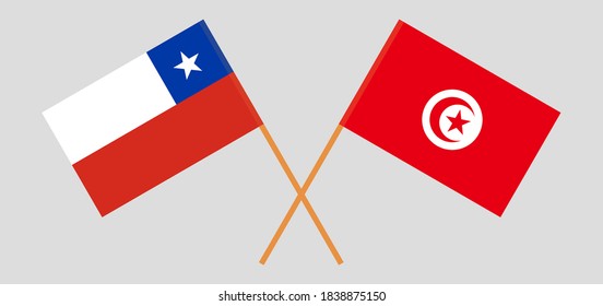 Crossed flags of Tunisia and Chile