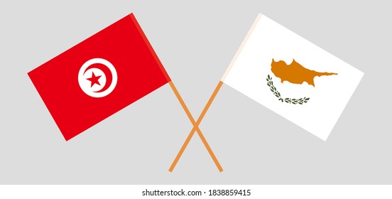 Crossed flags of Tunisia and Cyprus