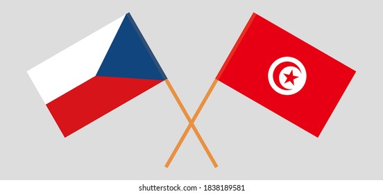 Crossed flags of Tunisia and Czech Republic