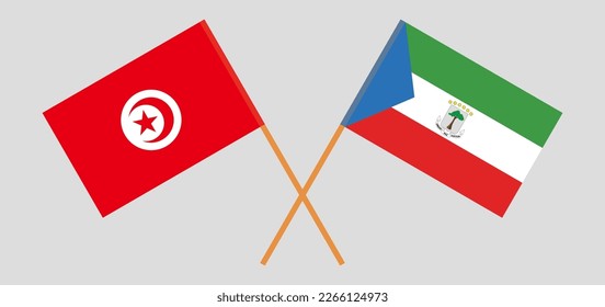 Crossed flags of Tunisia and Equatorial Guinea. Official colors. Correct proportion. Vector illustration
