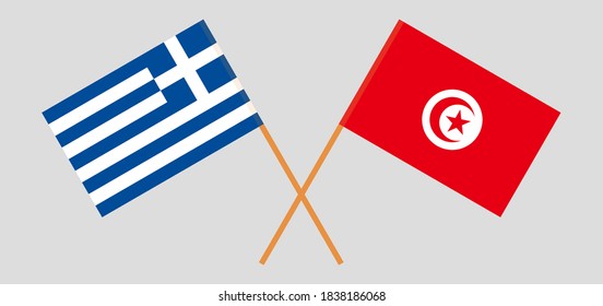 Crossed flags of Tunisia and Greece