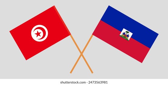 Crossed flags of Tunisia and Haiti. Official colors. Correct proportion. Vector illustration

