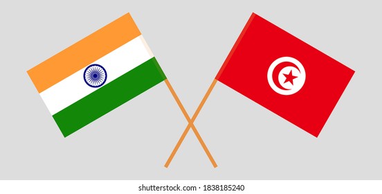 Crossed flags of Tunisia and India