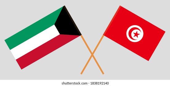 Crossed flags of Tunisia and Kuwait