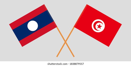 Crossed flags of Tunisia and Laos
