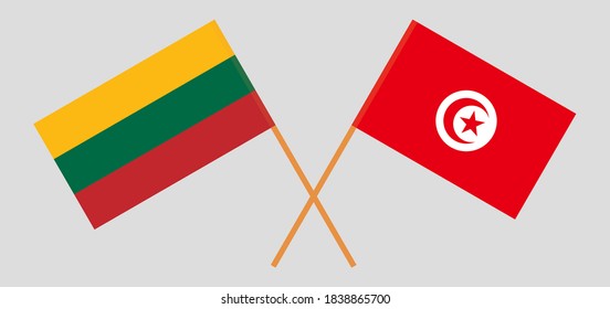 Crossed flags of Tunisia and Lithuania
